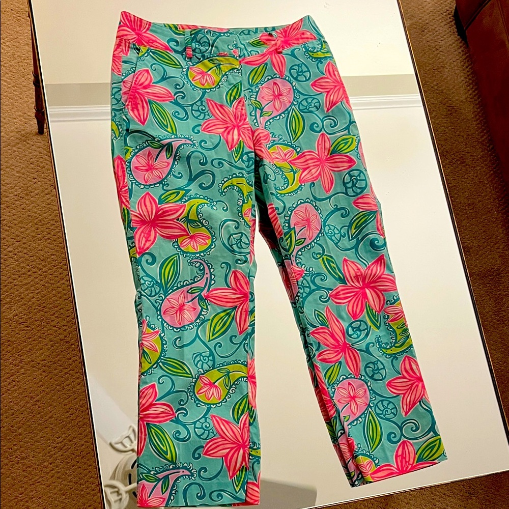 Lilly Pulitzer Pink and Green Floral  Pants with removable belt